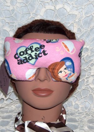 Coffee Addict - pink eye mask-pillow - pink faux pearl ties