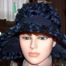 Navy Blue wide-brimmed straw and ribbon vintage hat-Original Roberta Bernays