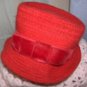 Everitt  vintage hat - red wool with velvet ribbon trim cloche hat