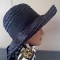 Black  wide-brimmed straw Christine Original Park Ave New York vintage hat