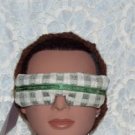 Green and Beige Eye Mask with green satiny ribbon tie - lavender inside