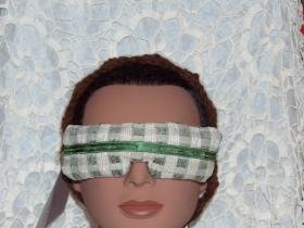 Green and Beige Eye Mask with green satiny ribbon tie - lavender inside