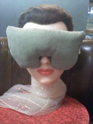 Faux suede light green eye mask pillow with lavender inside - extra long strap