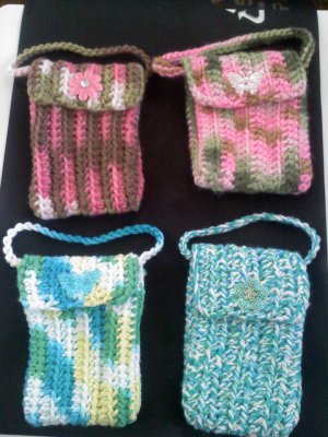 Hand crocheted mini purse - this one is pinks, brown and green