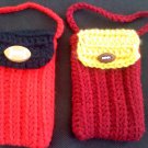 Hand crocheted mini purse - this one is red and black with a football decoration