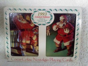 COCA COLA PLAYING CARDS COKE 2 DECKS IN SANTA TIN NIB 1993 GIFT SET -US Card Co.