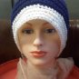Hand crocheted hat blue and white- size is extra large