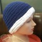 Hand crocheted hat blue and white- size is extra large
