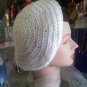 Hand Crocheted hat - white beret with a blue band