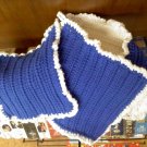 Hand crocheted hot pads (2) and a dish cloth of cotton yarn in blue and white