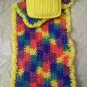 Hand crocheted Doll blanket in yellow multi with yellow pillow