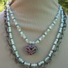 3 strand rhinestone scroll heart necklace