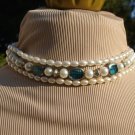 3 strand bridal choker, white/aqua