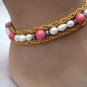 Pearl, stone and gold chain anklet