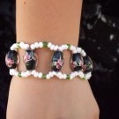 Pink flowers art glass anklet