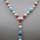 Turquoise, Pearl and Miracle Bead 'Y' Necklace