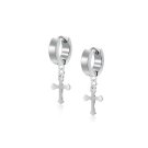 Stainless Steel Cross Stud Hoop Huggie Earrings