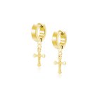Stainless Steel Gold Cross Stud Hoop Huggie Earrings