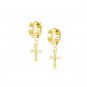Stainless Steel Gold Cross Stud Hoop Huggie Earrings