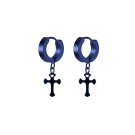 Stainless Steel Blue Cross Stud Hoop Huggie Earrings