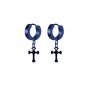 Stainless Steel Blue Cross Stud Hoop Huggie Earrings