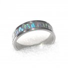 Stainless Steel Iridescent Mother Of Pearl Inlay Ring