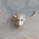Silver Leopard Ring with Black Rhinestone Eyes