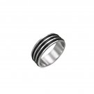 Stainless Steel Ring with Triple Black Rubber Inlay