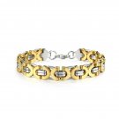 Stainless Steel Rounded Gold 2 Tone Byzantine Curb Bracelet