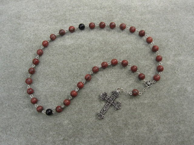 Red Sesame Jasper Orthodox Chotki Prayer Beads Silver Cross 33 Bead