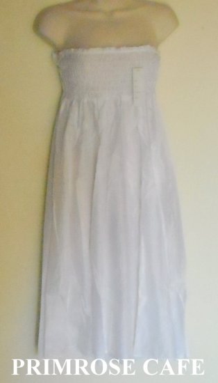 Strapless womens white cotton blend satin ruffle tube dress size M