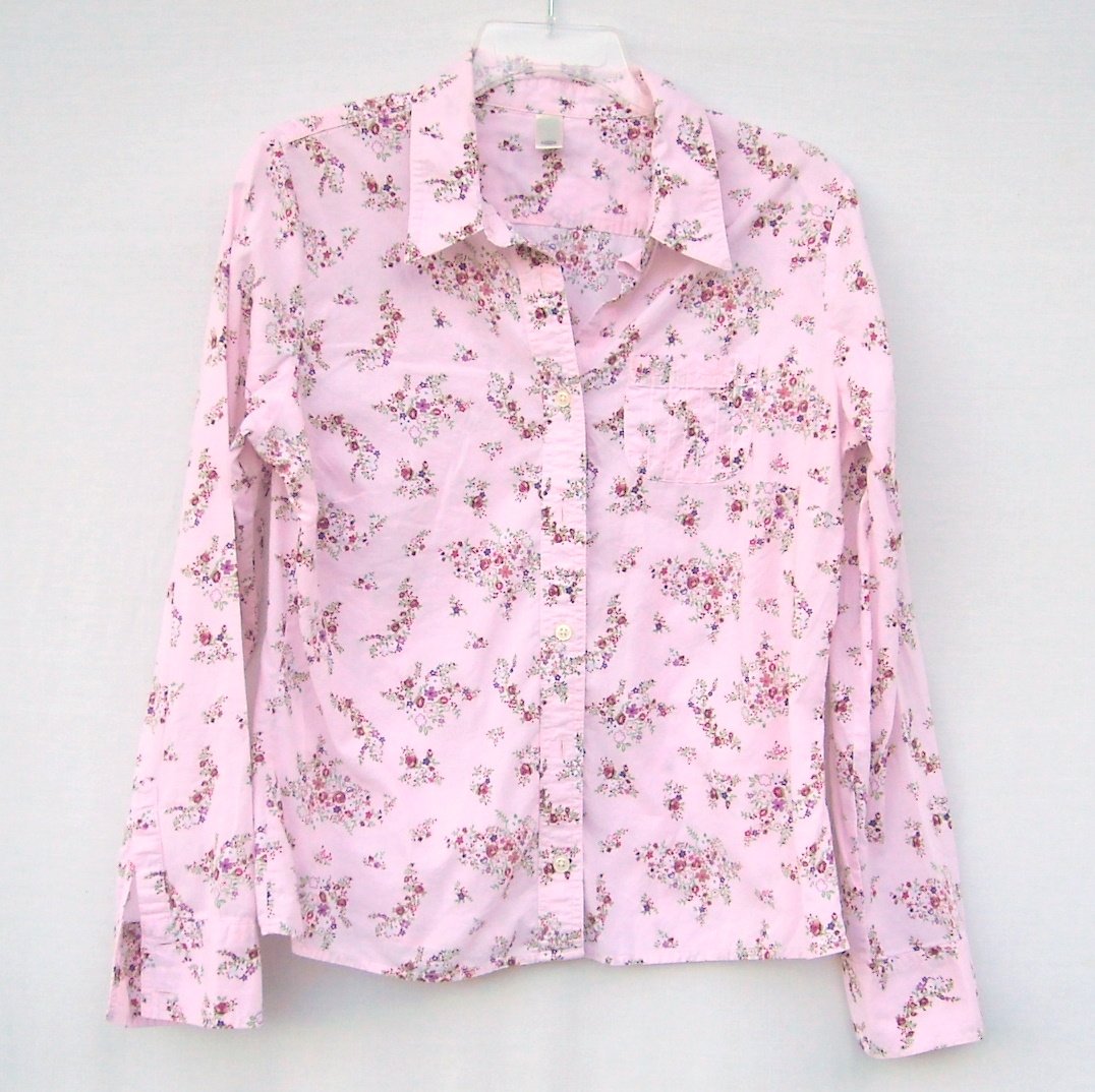 Old Navy Womens Pink Floral Button Down Shirt Top Size L