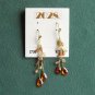 2028 Amber Beaded Pierced Gold Color Earrings