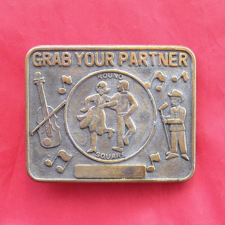 Vintage Grab your partner brass belt buckle