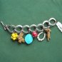 Lucky Brand Silver Tone Bird Butterfly Semi Precious Stone Charm Bracelet
