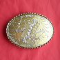 Gold And Silver Colored Flower Design Metal Belt Buckle