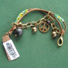 Lucky Brand Gold Tone Beaded Leather Peace Love Charm Bracelet NWT
