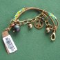 Lucky Brand Gold Tone Beaded Leather Peace Love Charm Bracelet NWT