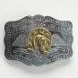 Vintage Horse Head Horseshoe Silver Color Metal Alloy Belt Buckle