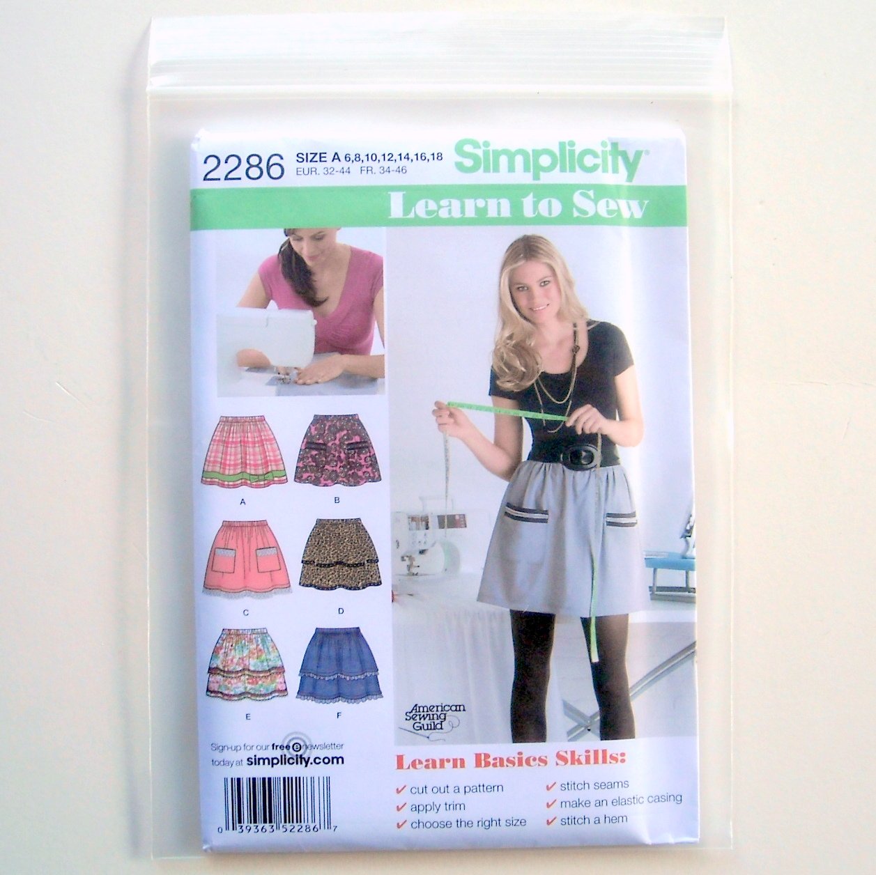 Simplicity Learn to Sew Misses Skirts Size A 6 - 18 sewing pattern 2286