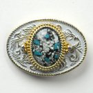 Vintage Faux Turquoise Silver Metal Alloy Belt Buckle
