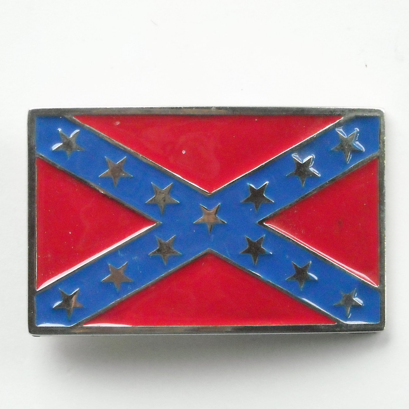 Confederate Flag Rebel Silver Color Alloy Belt Buckle