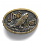 Steves Sports Fishing Mammoth Lakes California Solid Brass Belt Buckle