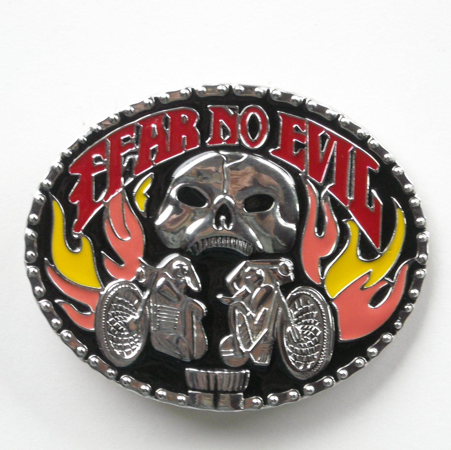 Biker Fear No Evil Silver Color Metal Alloy Belt Buckle