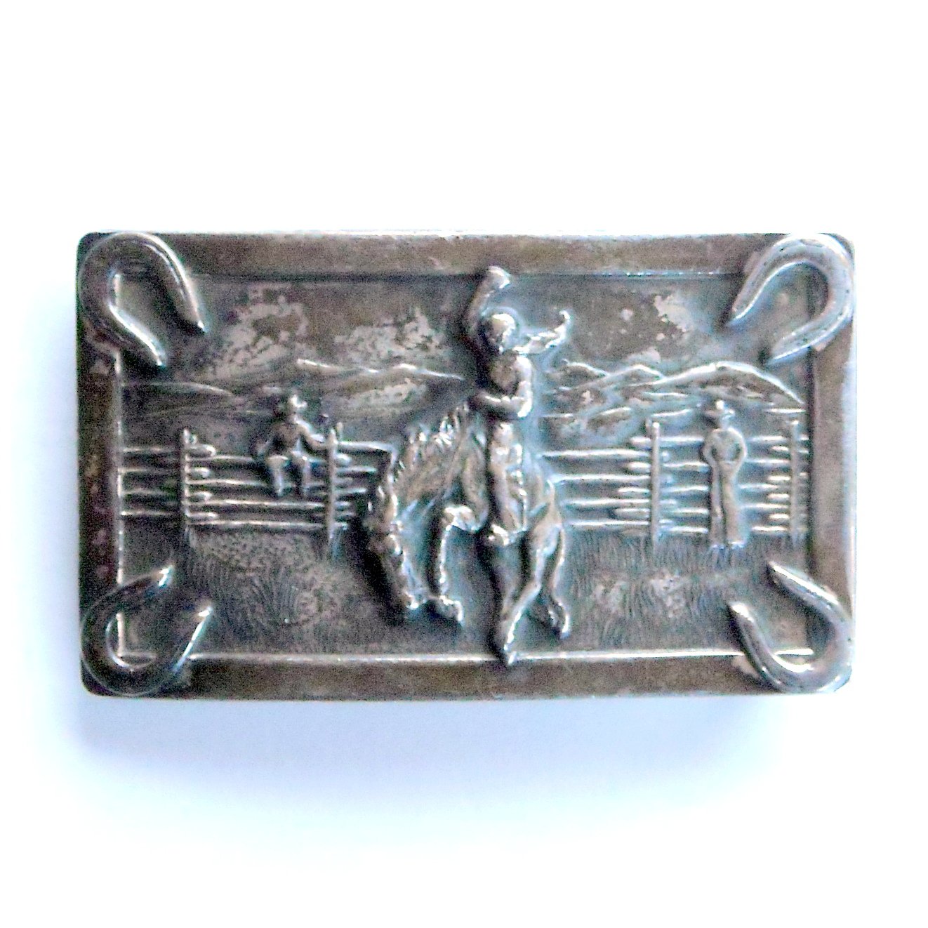 Vintage Ranch Cowboy Riding Bucking Horse Silver Plated Belt Buckle