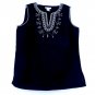 Laura Ashley Womens Black Linen Embroidered Tank Top Size 4