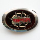 Red Fire Truck 1970s Silver Metal Alloy Vintage Belt Buckle