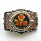 1970s Unique Emergency One Fire Dept Silver Color Metal Alloy Vintage Belt Buckle 1970s Unique Emergency One Fire Dept Silver Color Metal Alloy Vintage Belt Buckle