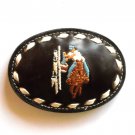 Tony Lama Pole Riding Embroidered Brown Leather Used Belt Buckle Tony Lama Pole Riding Embroidered Brown Leather Used Belt Buckle