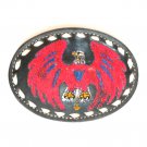 Red White Blue Eagle Embroidered Tony Lama Black Leather Used Belt Buckle